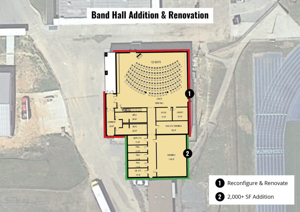 band hall floor plan after addition and reconfiguration