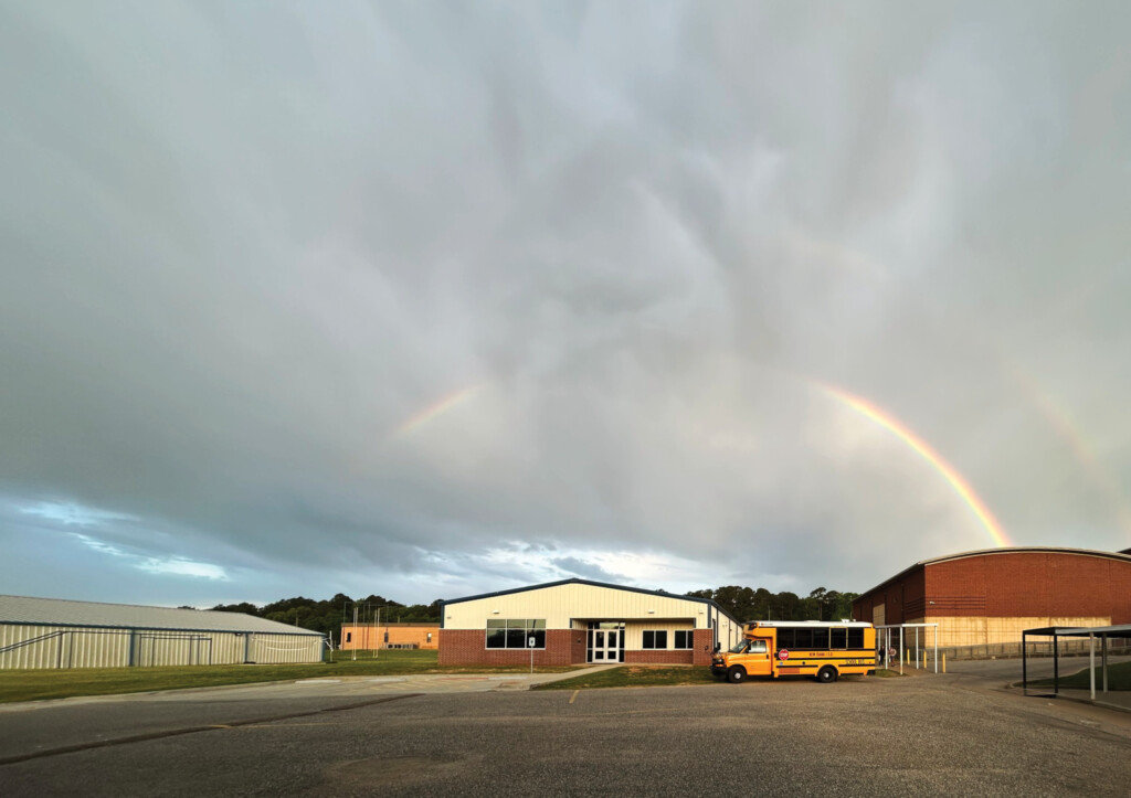 double rainbow over campus photo